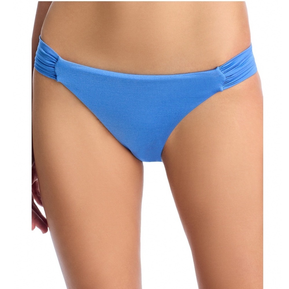 Palmacea Vichy Bikini Bottom Blue Ruched Side Tabs Low Rise Medium NEW
